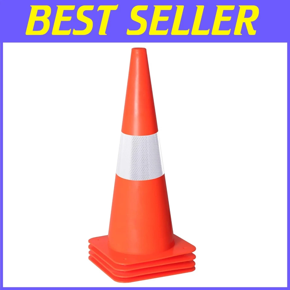 Heavy-Duty 18-Inch Parking Safety Cones - Windproof & Stackable Design [4 Pack] - Image 1 of 4