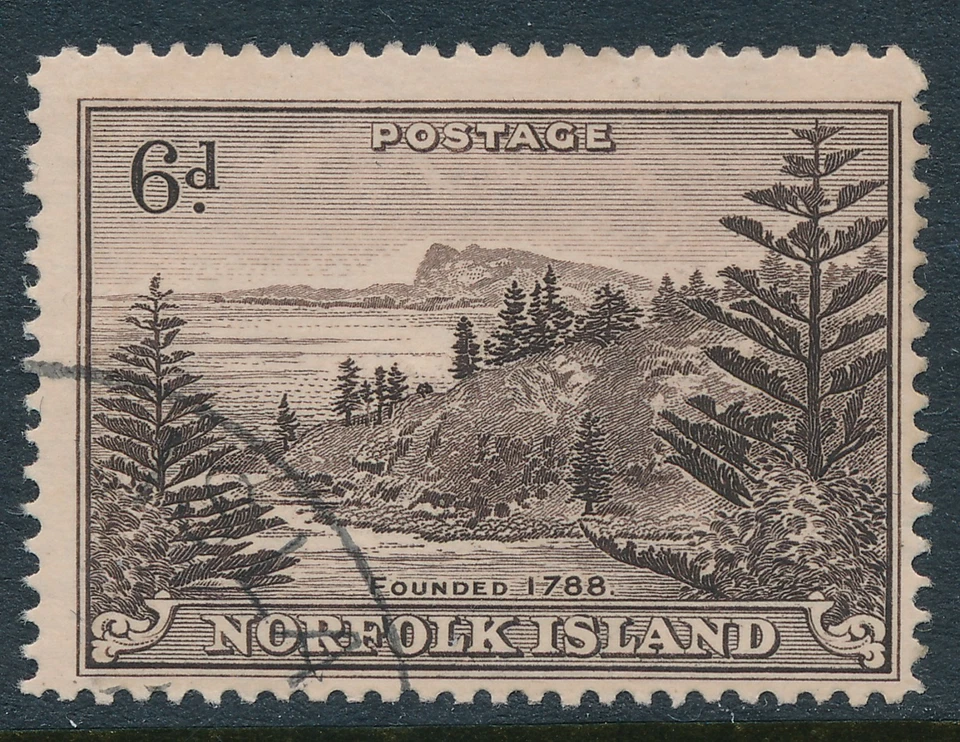 1947 NORFOLK ISLAND 6d PURPLE BROWN BALL BAY FINE USED SG9 - Image 1 of 1