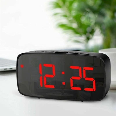 Large Digital LED Desk Alarm Clock Mirror Display USB Snooze Temperature 5 Keys - Image 1 of 4
