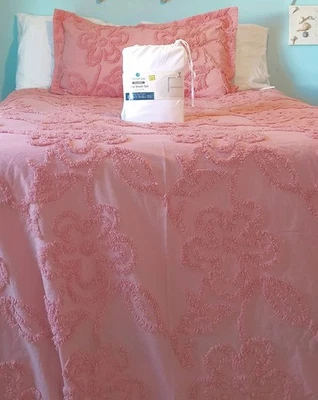 Manta de cama de chenilla coral tamaño king y nuevo juego de sábanas blancas de microfibra Foto 1 de 4