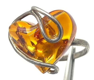 Womens Heart Orange Amber Like Statement Ring Band Size 8  - Image 1 of 4