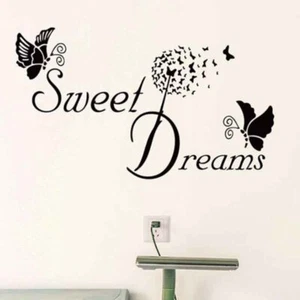 SWEET DREAMS Butterfly LOVE Quote Wall Stickers Bedroom Removable Decals DIY - Picture 1 of 7