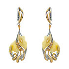 Charming Genuine Baltic Amber Earrings Rhodium Gilded Silver White Color