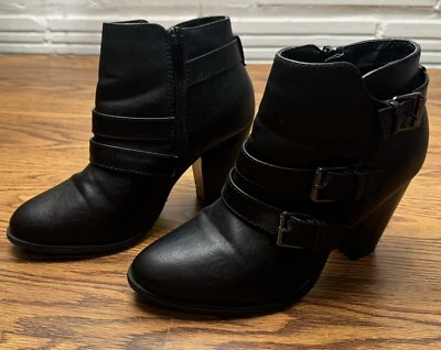 FOREVER Mujer Botines Talla 7.5 Imitación Cuero Cremallera Lateral Negro CAMILA Foto 1 de 4