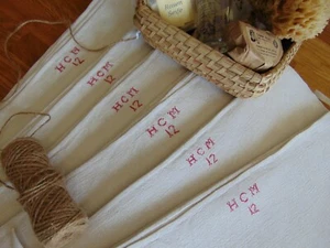 ANTIGUO FRANCÉS PRIMITIVO LINO TEJIDO A MANO, ROJO HCM12 MONOGRAMA, TOALLA/CORREDOR (6 - Imagen 1 de 12