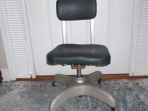 Aluminum Swivel Black Office Chair Mid Century Art Deco 1961 - Picture 1 of 9