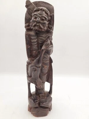 Antique Chinese Carved Wood Wire Inlaid Tao Immortals Li Tieguai Sculpture HR21 - Image 1 of 4