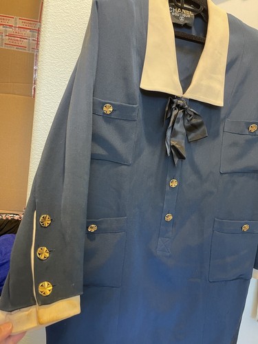 ABITO CHANEL AUTHENTI 14 QUADRIFOGLIO FIRMATO BOTTONE UNICO COLLETTO RIMOVIBILE CLASSICO NAVY