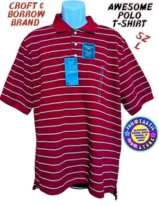 MENS POLO SHIRT. CROFT & BARROW PERFORMANCE. Sz L. CRANBERY WHITE STRIPE. Cotton - Picture 1 of 13