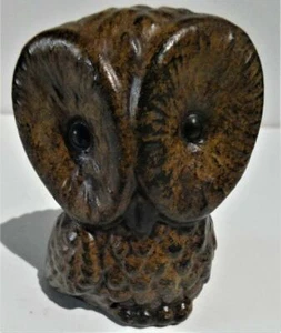 Hand Carved Wooden-Solid Wood Big-Eyed OWL Sculpture-Figurine-Signed-Date 1970`s - Picture 1 of 6