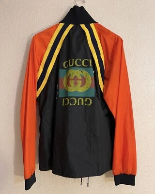 Gucci Back Logo Print Nylon Jacket Windbreaker Orange/Black - Image 1 of 4