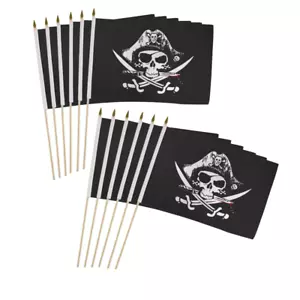 Paquete de 12 banderas de palo pirata de mano Deadman Chest Tricorner 12x18 pulgadas - Imagen 1 de 2