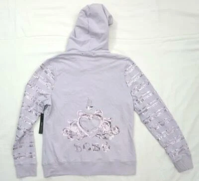 BCBG MAXAZRIA UVA JOYA USADA L LAVANDA/LENTEJUELAS ALGODÓN SUDADERA CON CAPUCHA/SUDADERA $160 Foto 1 de 4