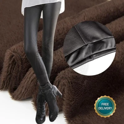 Women sexy thermal faux leather warm fleece fleece leather leggings leggings - Image 1 of 4
