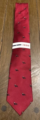 New IZOD Holiday Classic Silk Tie Santa Hound Dog Print Red - Image 1 of 4