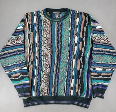 Vintage 3D Knit Mens XL Sweater Brown Brandini Collezioni 90s Coogi Style Tundra - Image 1 of 4