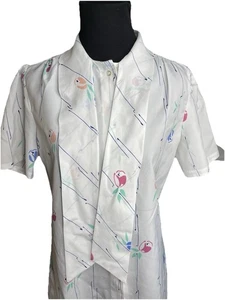 Blusa collo fiocco top mosca davanti bianco floreale vintage Laura Mae donna M femminile nuova senza etichette - Foto 1 di 8