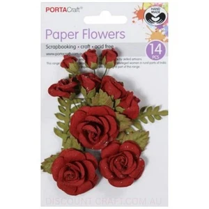 Paper Flowers - Red Roses with Glitter Set 14pk - Picture 1 of 1