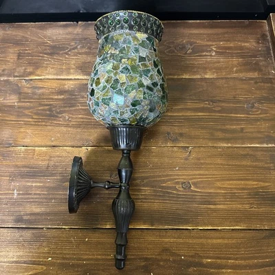 Aplique turco mosaico luz vela pared marroquí Tiffany colorido verde amarillo Foto 1 de 4