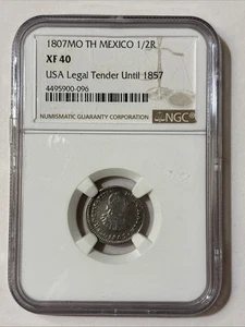 Mexico 1/2 Real Carolus IIII 1807 TH NGC XF 40 Silver Coin - Picture 1 of 2