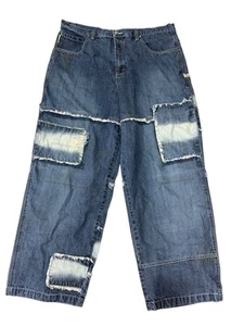 Southpole Jeans Mens 40x 29 Baggie Wide Leg Blue Y2K  RN82628 Distressed - Picture 1 of 9