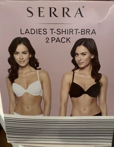 Serra Ladies T-ShirtBra 2 Pack Wired/Padded 1 White & 1 Black Sz 36C New in Box - Picture 1 of 4