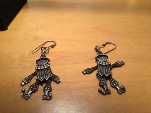 vintage Intricate Sterling Silver Articulated Moving Clown Jester Drop Earrings - Picture 1 of 10