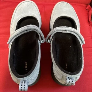 L.L. Bean Mary Jane Blue Suede Shoes 278614 Womens Size 8.5 Hook & Loop Closure - Picture 1 of 8