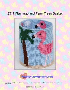 Flamingo Basket-Plastic Canvas Pattern or Kit - Picture 1 of 1