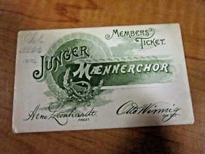 Vintage 1896 Junger Maennerchor Philadelphia Boys Choir Members Ticket - Picture 1 of 2