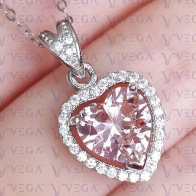 Colgante de morganita natural y diamantes talla corazón de 5,48 quilates de oro blanco sólido real de 14 quilates Foto 1 de 4