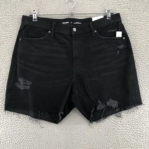 Old Navy Shorts Women 14 Black High Rise Slouchy Straight Distressed Fray Denim - Picture 1 of 12