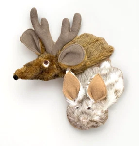 Lot 2 Handmade faux fur animal Hand puppets Bunny & Deer or Moose - Picture 1 of 9