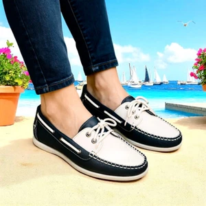 Robert Zur RZ Leather Moc Loafer Flat Tie Laces lack & White Womens 11 - Picture 1 of 11