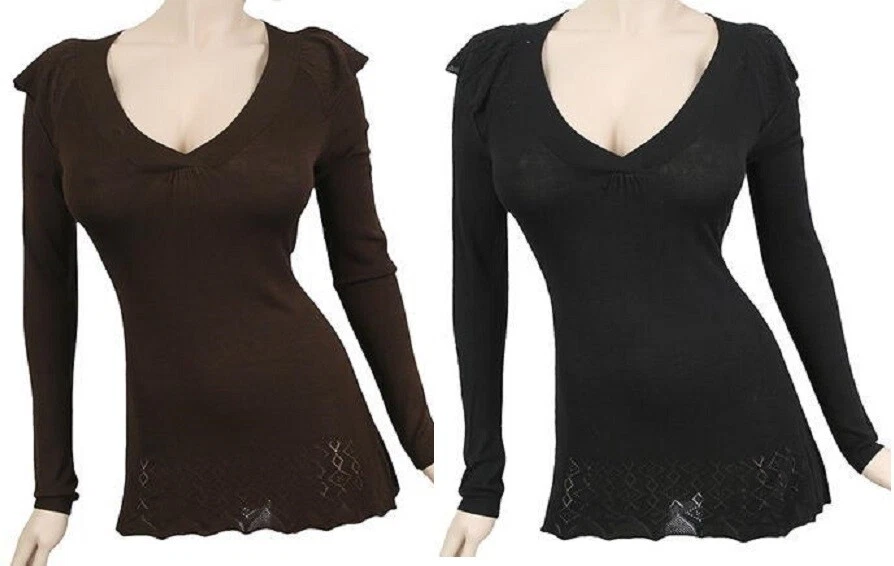 Suéter túnica blusa top suéter manga larga con tapa negro o marrón Foto 1 de 1
