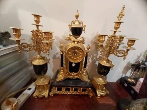 Antique France bronze gilt candle holders clock stand (no glass and movement) - Picture 1 of 8