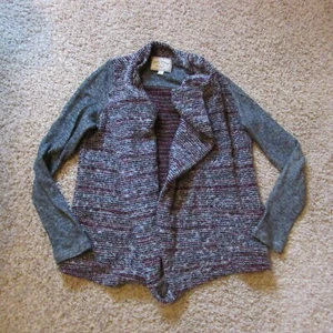 Lucky Brand Small Wool Blend Gray Red Open Front Cardigan Sweater Warm Pockets - Picture 1 of 2