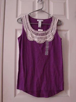 Blusa de malha Lizwear roxa branca sem mangas, P, 100% algodão - Imagem 1 de 3