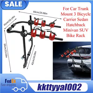 For Car Trunk Mount 3 Bicycle Carrier Sedan Hatchback Minivan SUV Bike Rack - Picture 1 of 21