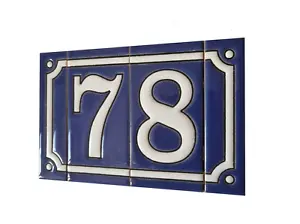 11 x 5.5 cm French Hand-painted Ceramic Blue Number Tiles & Metal Frames - Picture 1 of 33