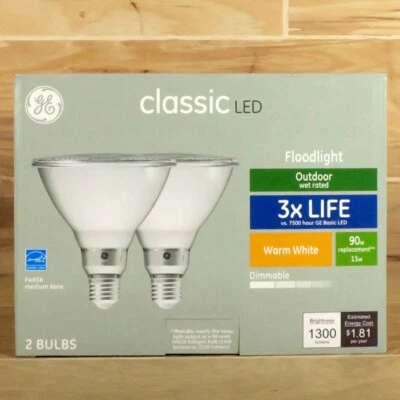 GE Classic 3X Life LED Floodlight Outdoor Wet Rated 90W 1300 Lumens Dimmable 2pk - Image 1 of 4