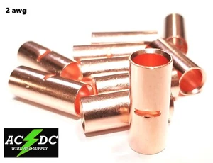 2 GAUGE BARE COPPER BUTT CONNECTOR 25 PK CRIMP TERMINAL AWG BATTERY - Picture 1 of 2
