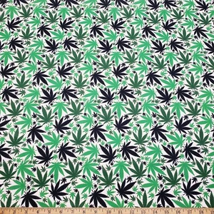 Grün & Schwarz Cannabis Blatt Polyester Popeline Stoff - Bild 1 von 10