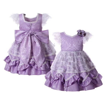Girls Formal Party Dress Size 2 3 4-6 8 10 12 Lace Summer Purple Floral Dresses - Image 1 of 4