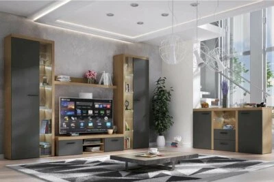 LIVING ROOM FURNITURE SET Living Room furniture Modern Tv Unit Entertainment set sideboard GREY White