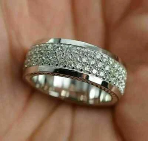 1.00 Ct Round Cut Moissanite Men's Wedding Band Ring 14 K White Gold Plated - Picture 1 of 7