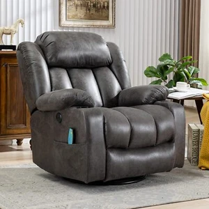 360° Swivel Glider Rocker Recliner Chair with Massage and Heat w/ Cup Holders - Picture 1 of 29