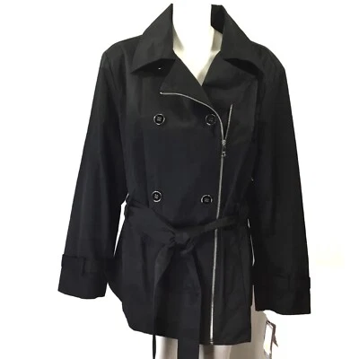 NEW! BLACK RIVET Water Resist Trench Coat, Black Sz 3X SRP $250 - Image 1 of 2