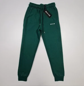 Nicce Mens Joggers Green Small Tapered Cotton Fleece Original Logo Jogging Pants