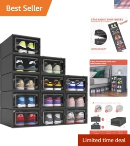 Clear Front Stackable Shoe Storage Bins - Space Saving Organizer Boxes, 12 Pack - Picture 1 of 10